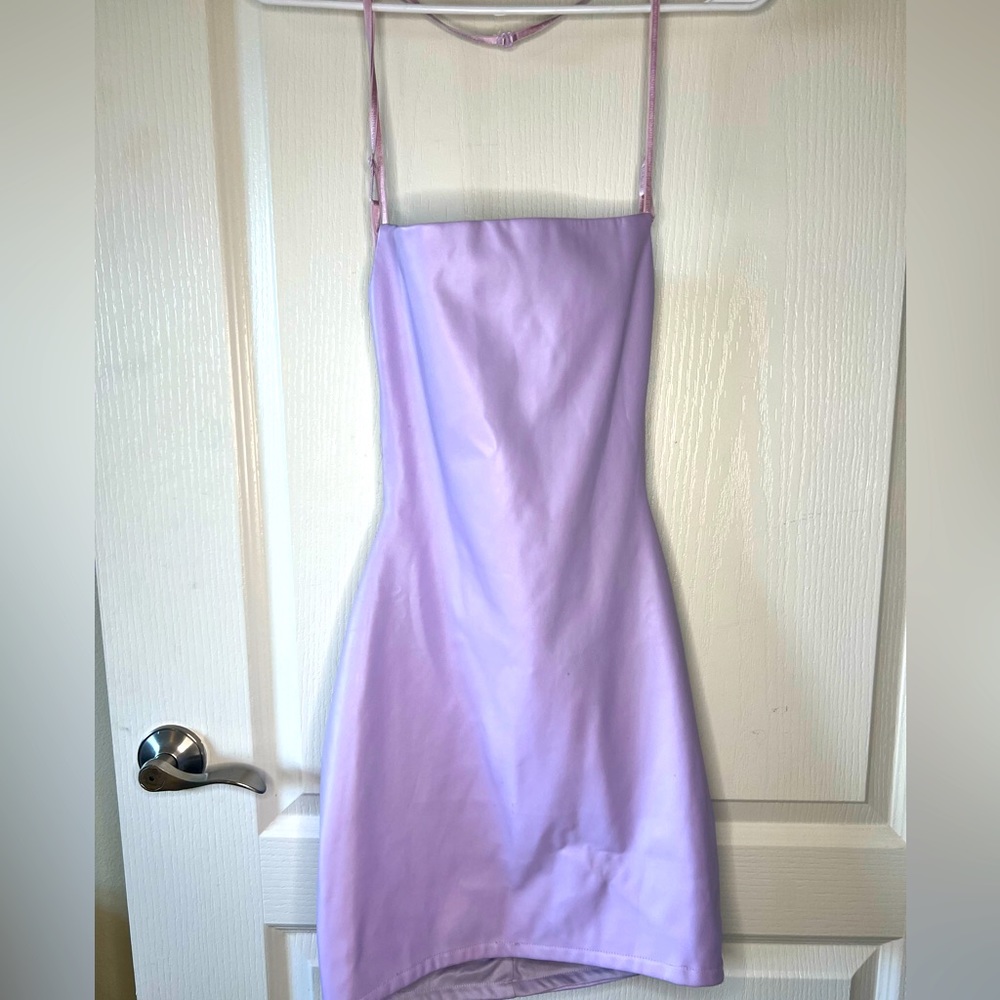 Leather mini purple dress, spaghetti straps (adjustable) size 6